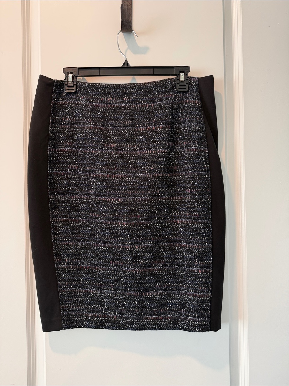 White House Black Market Textured Black Tweed-Panel Pencil Skirt - Women's